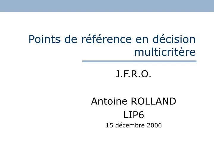 PPT Points de référence en décision multicritère PowerPoint