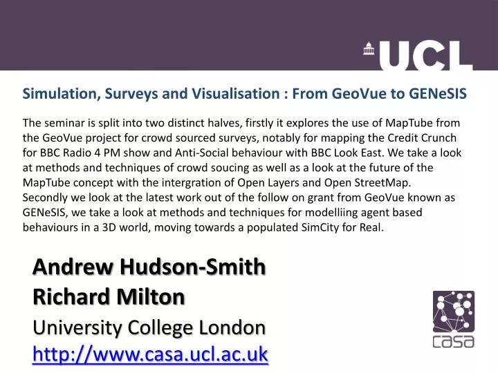 simulation surveys and visualisation from geovue to genesis