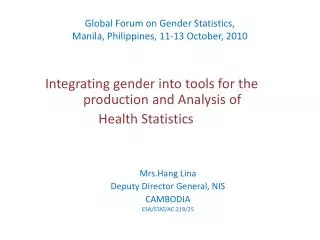 Global Forum on Gender Statistics, Manila, Philippines, 11-13 October, 2010