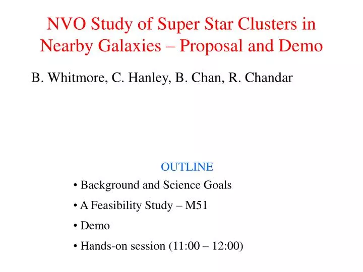 nvo study of super star clusters in nearby galaxies proposal and demo
