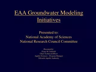 Groundwater Modeling Initiatives (1999)