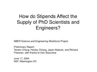 How do Stipends Affect the Supply of PhD Scientists and Engineers?