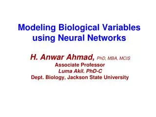 Modeling Biological Variables using Neural Networks