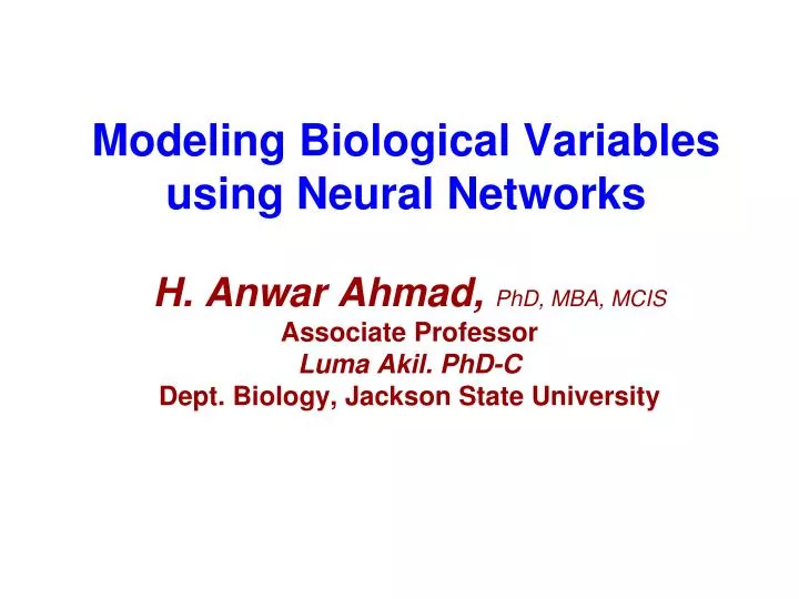modeling biological variables using neural networks