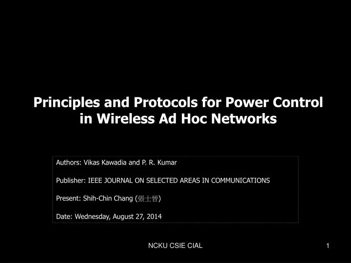 principles and protocols for power control in wireless ad hoc networks