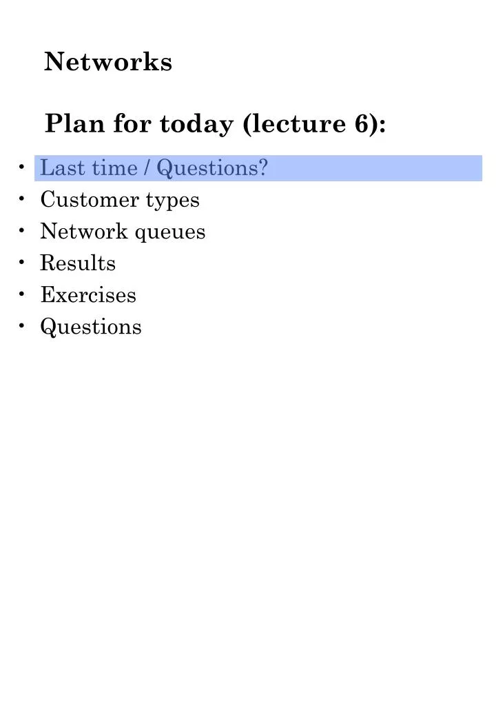 networks plan for today lecture 6