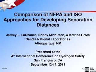 Comparison of NFPA and ISO Approaches for Developing Separation Distances