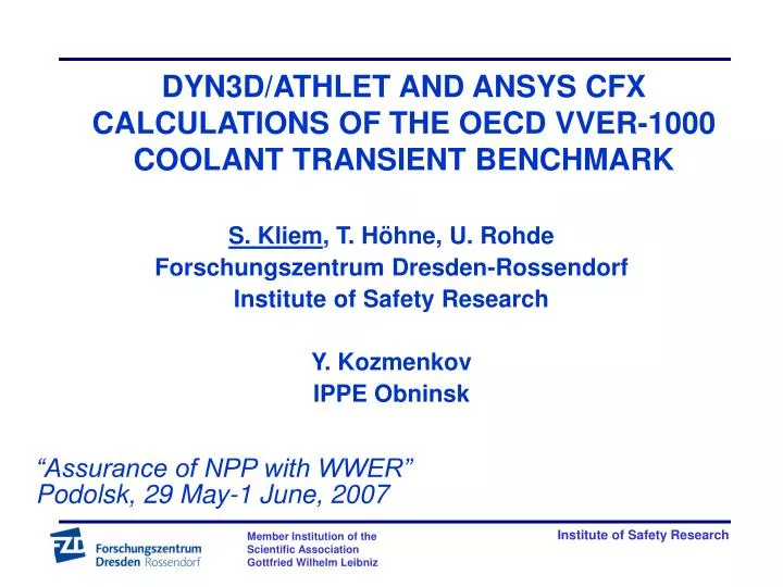 dyn3d athlet and ansys cfx calculations of the oecd vver 1000 coolant transient benchmark