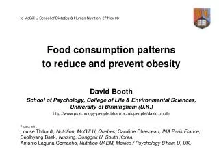 to McGill U School of Dietetics &amp; Human Nutrition: 27 Nov 08 Food consumption patterns