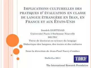 Soodeh EGHTESAD Université Paris 3 Sorbonne Nouvelle DILTEC