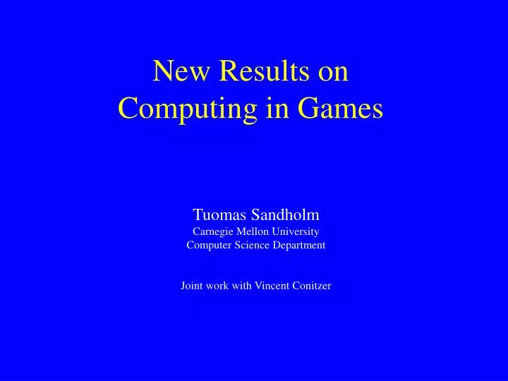 new results on computing in games