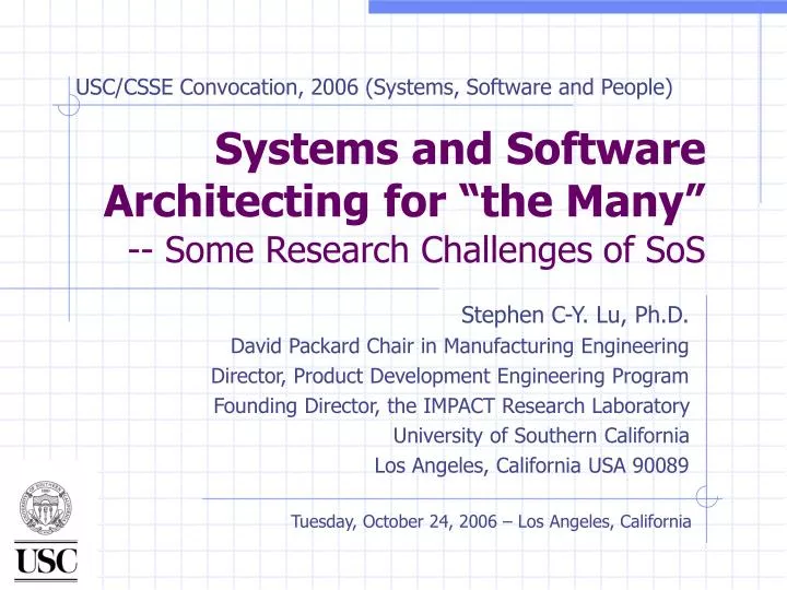 systems and software architecting for the many some research challenges of sos