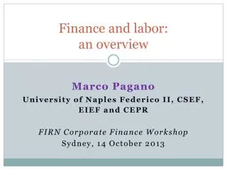 Finance and labor: an overview