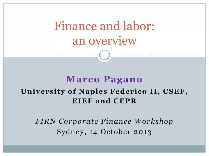 finance and labor an overview