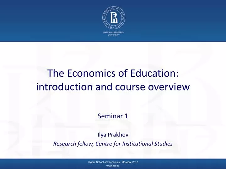 the economics of education introduction and course overview