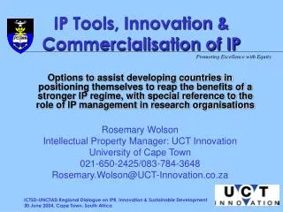 IP Tools, Innovation &amp; Commercialisation of IP