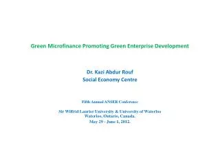 Green Microfinance Promoting Green Enterprise Development