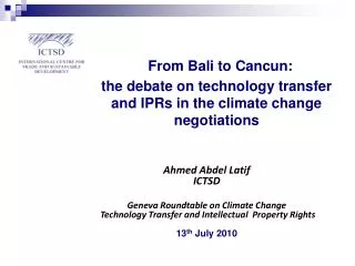 Ahmed Abdel Latif ICTSD Geneva Roundtable on Climate Change