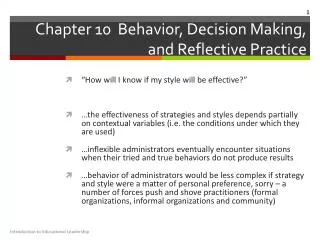 Chapter 10 Behavior, Decision Making, and Reflective Practice