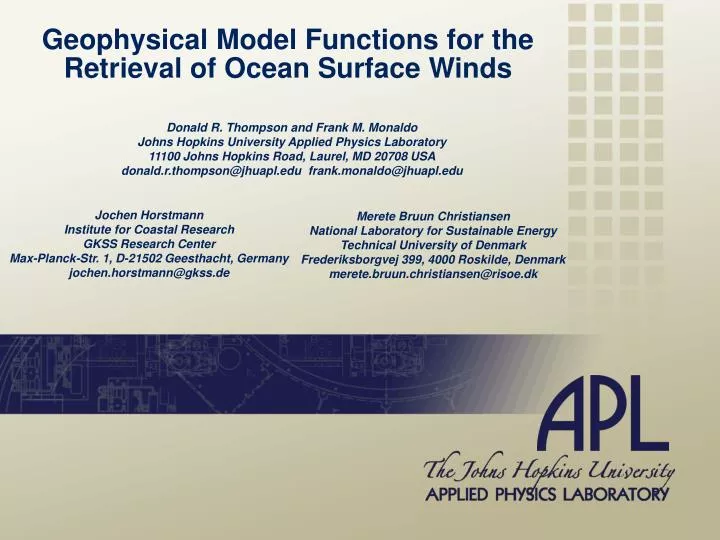 geophysical model functions for the retrieval of ocean surface winds