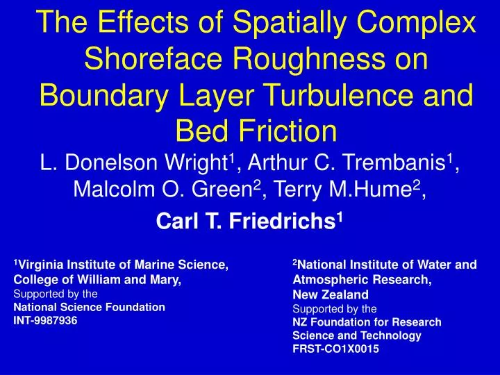the effects of spatially complex shoreface roughness on boundary layer turbulence and bed friction