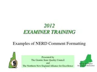 2012 EXAMINER TRAINING Examples of NERD Comment Formatting