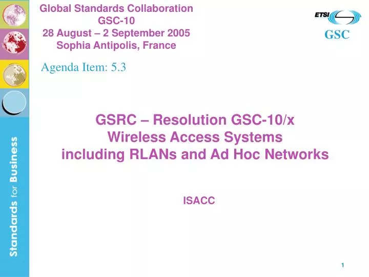 gsrc resolution gsc 10 x wireless access systems including rlans and ad hoc networks