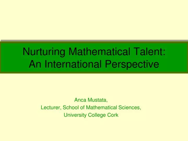 nurturing mathematical talent an international perspective
