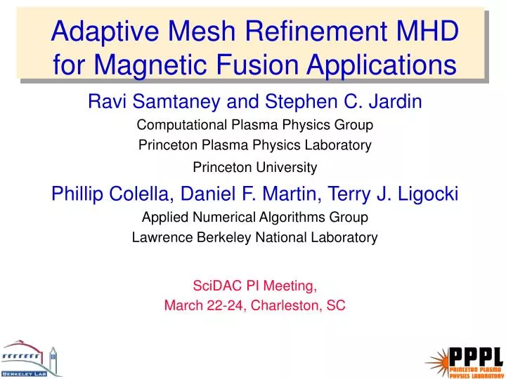 adaptive mesh refinement mhd for magnetic fusion applications