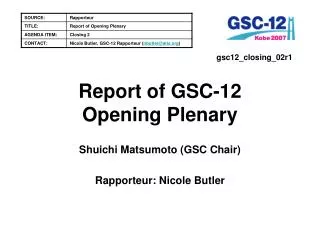 Report of GSC-12 Opening Plenary
