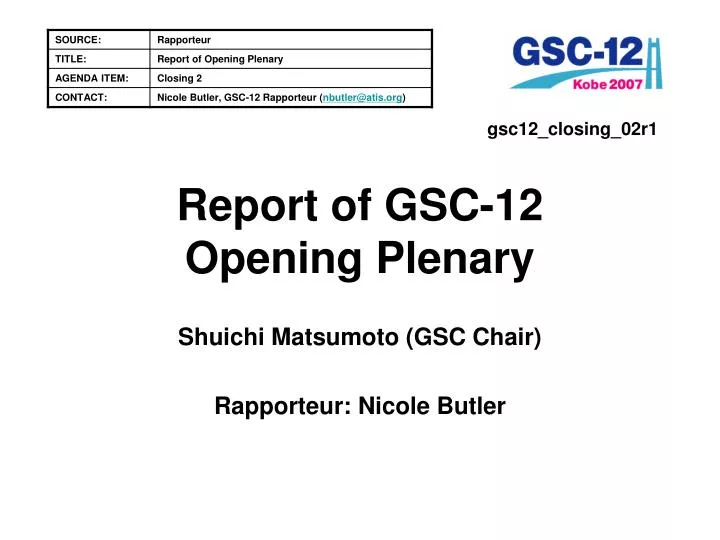 report of gsc 12 opening plenary