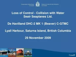 Loss of Control - Collision with Water Seair Seaplanes Ltd.