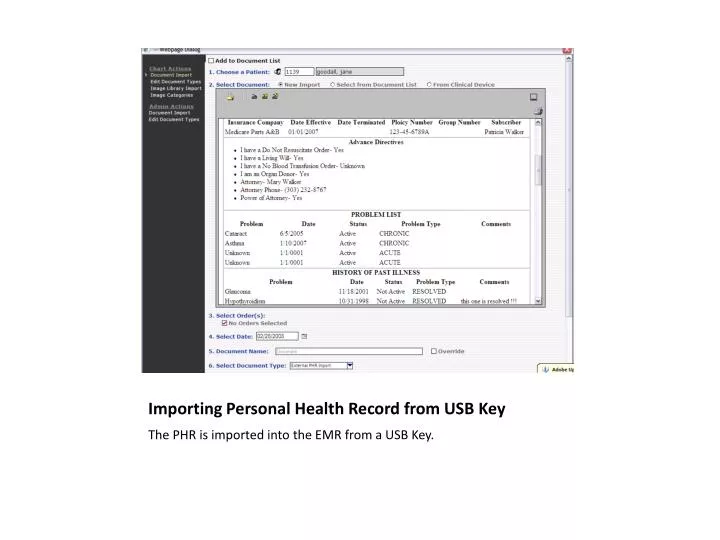 importing personal health record from usb key