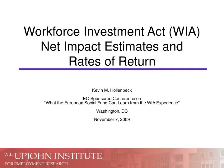 workforce investment act wia net impact estimates and rates of return
