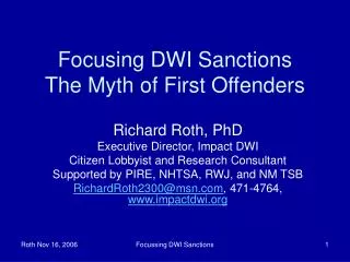 Focusing DWI Sanctions The Myth of First Offenders