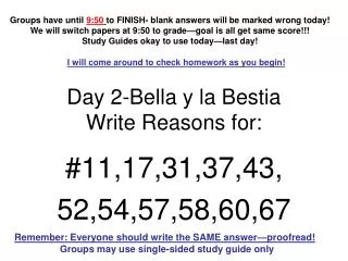 Day 2-Bella y la Bestia Write Reasons for: