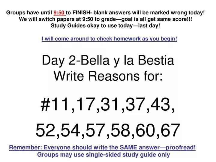 day 2 bella y la bestia write reasons for