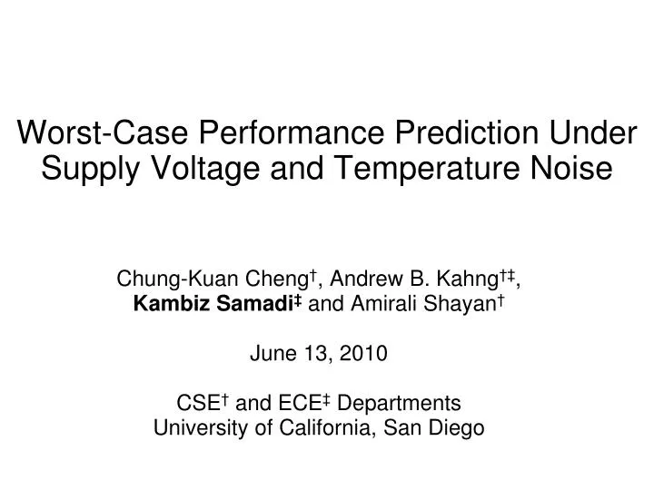worst case performance prediction under supply voltage and temperature noise