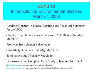 ESYS 10 Introduction to Environmental Systems March 7, 2006