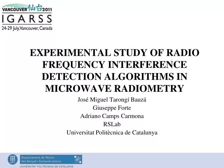 experimental study of radio frequency interference detection a lgorithms in microwave radiometry