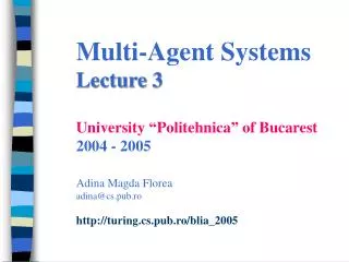 Formal models for representing agents Lecture outline