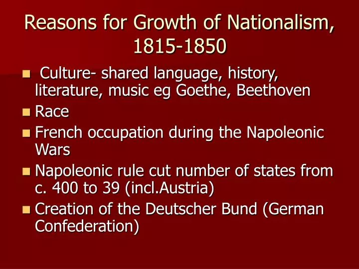 reasons for growth of nationalism 1815 1850