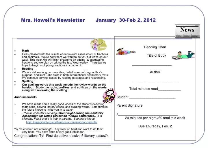 mrs howell s newsletter january 30 feb 2 2012