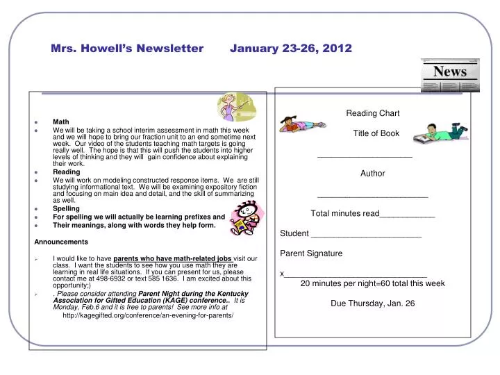 mrs howell s newsletter january 23 26 2012