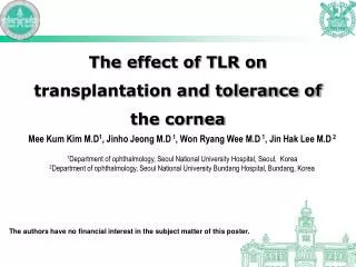 The effect of TLR on transplantation and tolerance of the cornea