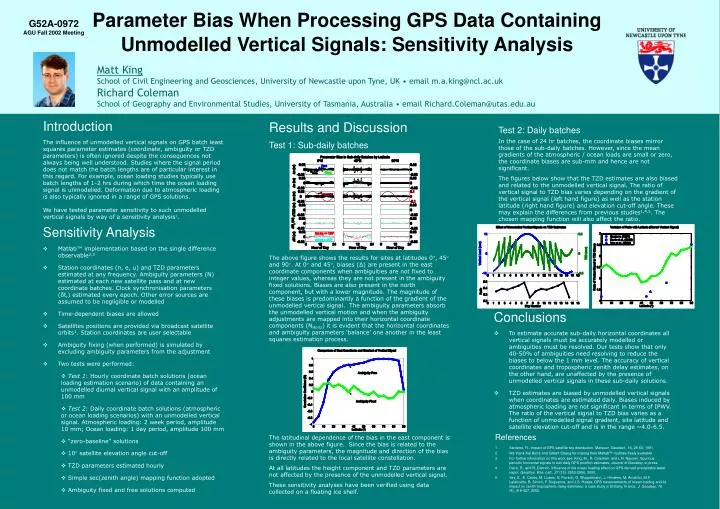 parameter bias when processing gps data containing unmodelled vertical signals sensitivity analysis