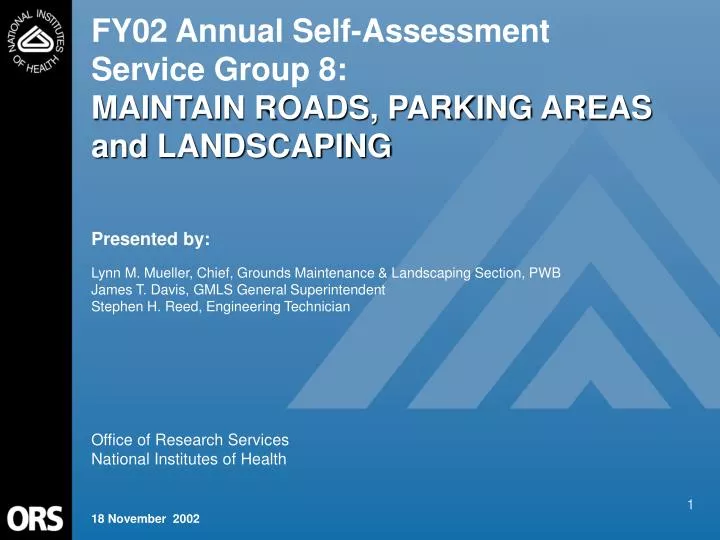 fy02 annual self assessment service group 8 maintain roads parking areas and landscaping