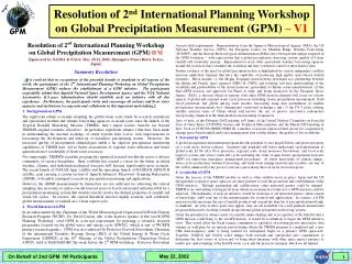 Resolution of 2 nd International Planning Workshop