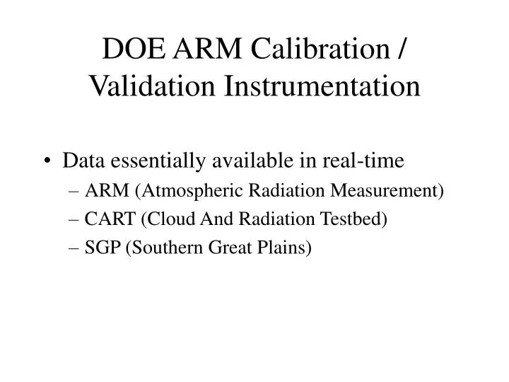 doe arm calibration validation instrumentation