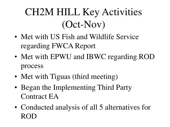 ch2m hill key activities oct nov